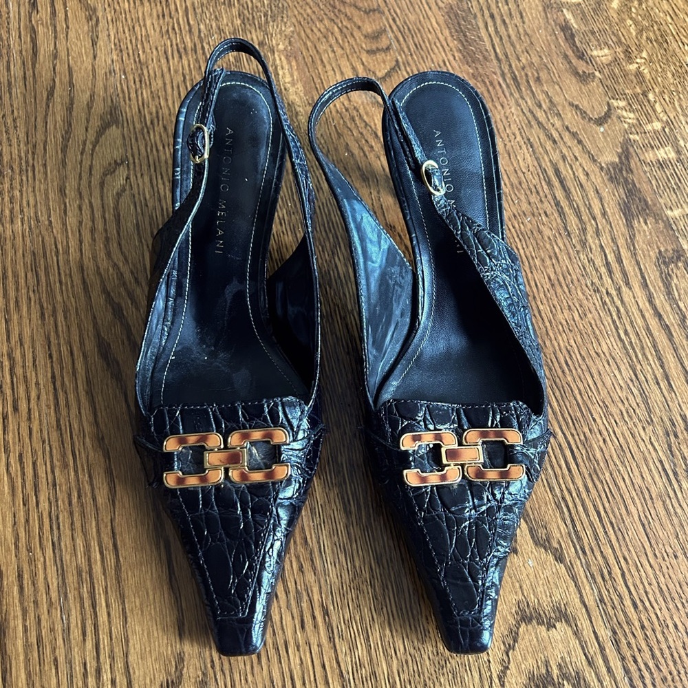 Antonio Melani Leather Buckle Strap Pumps